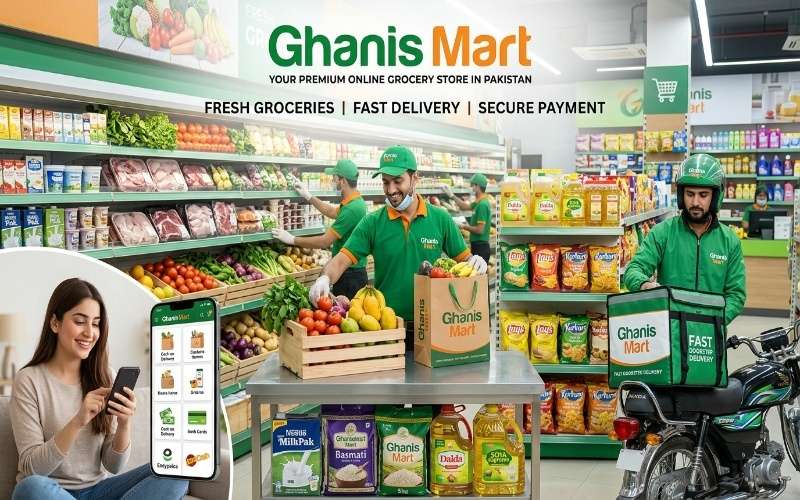 Ghanis Mart online grocery store Pakistan with fresh groceries, quality checking, secure payment methods, and fast home delivery service