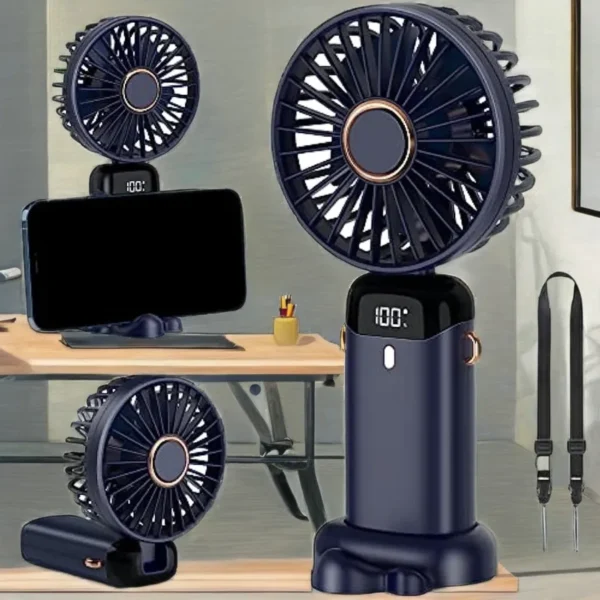 Rechargeable Hand Fan with LED Display | 5 Speed Modes Portable Mini Handy Fan for Kids & School Use