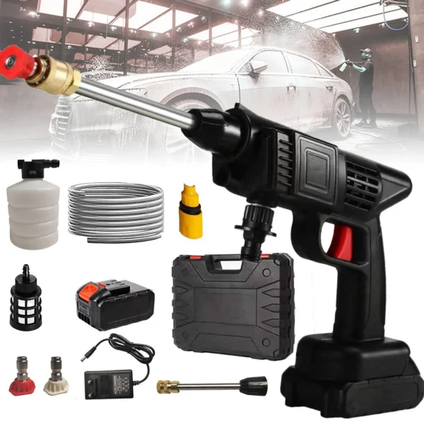 Automatic Cordless Car Wash Spray Gun | 48V High Pressure Lithium Battery | Wireless Foam Jet Washer (Single Battery)