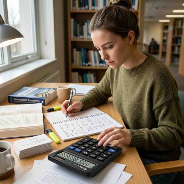 Student using electronic calculator