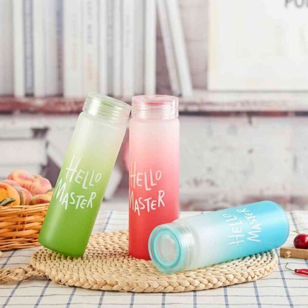 Frosted glass leakproof water bottle with lid removed
