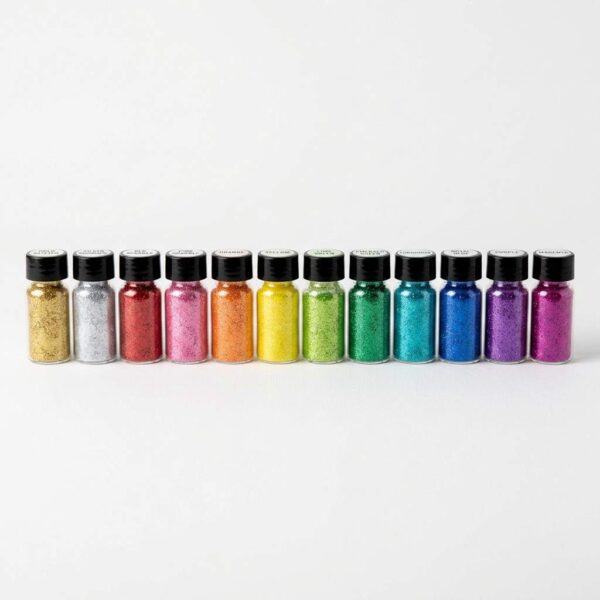 12 color glitter powder bottles front view