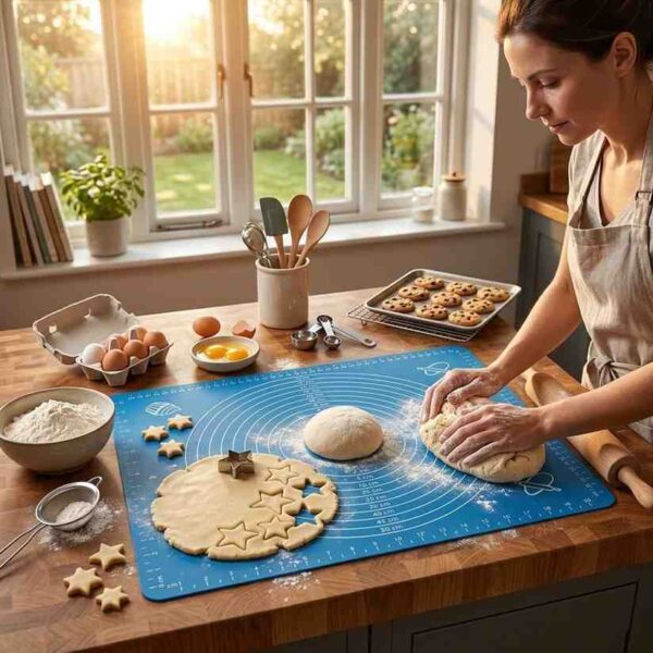 Baking dough on silicone kneading pad at home