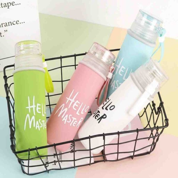 Close-up of frosted glass water bottle leakproof lid