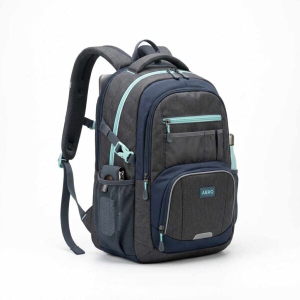 School backpack front view ergonomic design